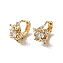 KC Gold Plated Brass Micro Pave Cubic Zirconia Hoop Earring, Flower, 12.5x12mm(EJEW-L271-11KCG-02)