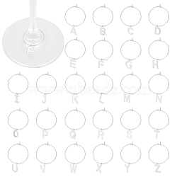 201 Stainless Steel Wine Glass Charms, with 316 Surgical Stainless Steel Hoop Earring Findings, Letter A~Z, Stainless Steel Color, 40mm, 26 style, 1pc/style, 26pcs/set(AJEW-AB00146)
