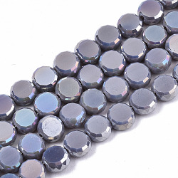 Electroplate Opaque Solid Color Glass Beads Strands, AB Color Plated, Faceted Flat Round, Dark Gray, 8x4mm, Hole: 1.5mm, about 99~101pcs/strand, 27.76 inch~28.94 inch, (70.5cm~73.5cm)(EGLA-T020-07G)