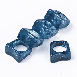 Resin Finger Rings, Imitation Gemstone, Marine Blue, US Size 6 3/4(17.1mm)(X-RJEW-N033-010-B04)
