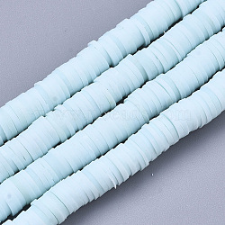 Handmade Polymer Clay Beads Strands, for DIY Jewelry Crafts Supplies, Heishi Beads, Disc/Flat Round, Sky Blue, 6x0.5~1mm, Hole: 1.8mm, about 290~320pcs/strand, 15.75 inch~16.14 inch(40~41cm)(CLAY-R089-6mm-032)