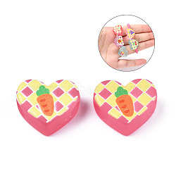 Transparent Printed Acrylic Beads, for Hair Rope DIY, Large Hole Beads, Rubberized Style, Heart with Carrot Pattern, Hot Pink, 14x18x8mm, Hole: 4mm(MACR-S373-124-H07)