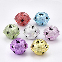 Iron Bell Pendants, Matte, Bell with Star, Mixed Color, 20x24~25mm, Hole: 6x3mm(X-IFIN-S702-09)