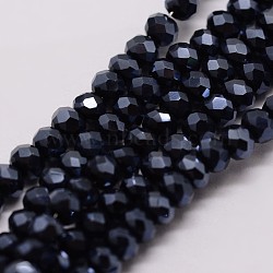 Electroplate Glass Bead Strands, Rondelle, Faceted, Pearl Luster Plated, Black, 3~3.5x2mm, Hole: 1mm, about 120~125pcs/strand, 12.4 inch(X-GLAA-K016-2x3mm-10PL)