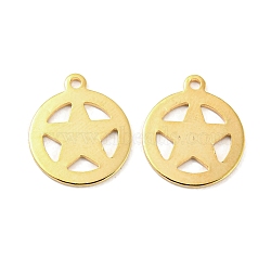 201 Stainless Steel Charms, Flat Round with Star Charm, Golden, 14x12x0.8mm, Hole: 1.2mm.(STAS-Z049-02G)