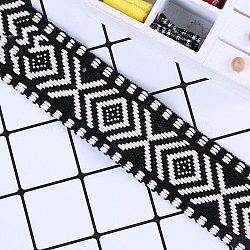 Ethnic Style Polyester Ribbon, Rhombus Pattern, Black, 1-5/8 inch(40mm)(OCOR-WH0047-27)