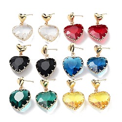 Light Gold Brass Stud Earrings, Glass Heart Drop Earrings, Mixed Color, 31.5x18.5mm(EJEW-Q800-45KCG)