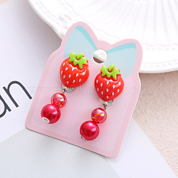 Alloy Plastic Clip-on Earrings for Kid, Platinum, Strawberry, 40x15mm(WG21FF0-13)