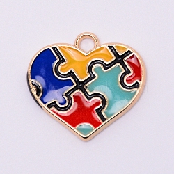 Alloy Enamel Pendants, Cadmium Free & Lead Free, Heart with Puzzle, Colorful, Light Gold, 18.5x20.5x1.5mm, Hole: 2.5mm(ENAM-TAC0011-49LG-RS)