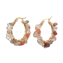 Natural Rutilated Quartz Hoop Earring, 304 Stainless Steel Earring Findings, 28.5~29.5x5~7mm(EJEW-JE05709-06)