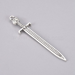 Tibetan Style Alloy Big Pendants, Long Swords, for Crafting, Pendant Making, Antique Silver, 66.7x14.5x5.5mm, Hole: 2mm(PALLOY-TAC0009-63AS)