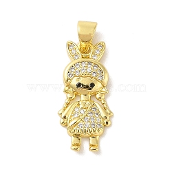 Rack Plating Brass Cubic Zirconia Pendants, Cadmium Free & Lead Free, Little Girl, Clear, Real 18K Gold Plated, 22x10x3mm, Hole: 3x4mm(KK-S380-30G-03)