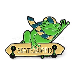 Frog with Skateboard Enamel Pins, Electrophoresis Black Alloy Brooches, Sports, 23x34x1mm(JEWB-E027-01EB-03)