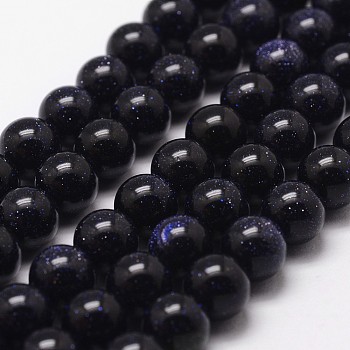 Blue Goldstone Beads Strands, Round, 8mm, Hole: 1mm, about 49pcs/strand, 15 inch