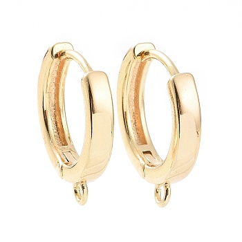Brass Hoop Earring Findings, with Horizontal Loops, Real 18K Gold Plated, 15.5x13.5x2.5mm, Hole: 1.4mm, Pin: 0.8mm