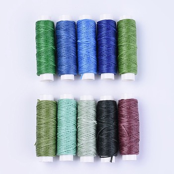 Sewing Threads, Flat Sturdy Strong Bounded, Polyester Leather Sewing Waxed Thread, Mixed Color, 0.8x0.3mm, about 16.4 yards(15m)/roll, 10rolls/bag