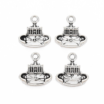 Tibetan Style Alloy Charms, Cadmium Free & Lead Free, Church, Antique Silver, 15x14x3.5mm, Hole: 1.5mm, about 680pcs/1000g