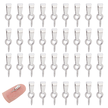 60Pcs 201 Stainless Steel Screw Eye Pin Peg Bails, For Half Drilled Beads, Stainless Steel Color, 8x4x1mm, Hole: 6x3mm, Pin: 0.8mm