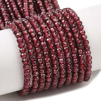 Natural Garnet Beads Strands, Faceted, Rondelle, 3x2mm, Hole: 0.5mm, about 189~191pcs/strand, 15.35''(39cm)