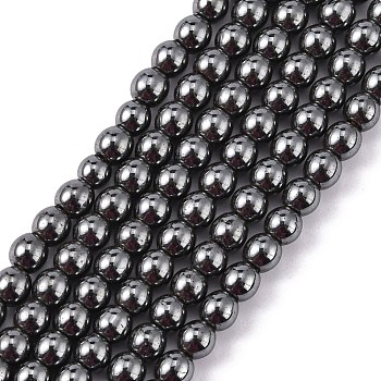 Non-Magnetic Synthetic Hematite Round Beads Strands, Black, 4mm, Hole: 1mm, about 102pcs/strand