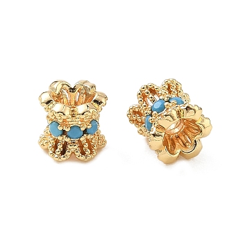 Brass Micro Pave Sky Blue Cubic Zirconia Beads, Column, Real 18K Gold Plated, 6x6mm, Hole: 1.8mm