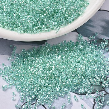 MIYUKI Delica Beads, Cylinder, Japanese Seed Beads, 11/0, (DB1707) Mint Pearl Lined Glacier Blue, 1.3x1.6mm, Hole: 0.8mm, about 2000pcs/10g