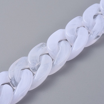 Handmade Acrylic Curb Chains/Twisted Chains, Imitation Gemstone, White, 23.5x17x5mm, about 39.37 inch(1m)/strand