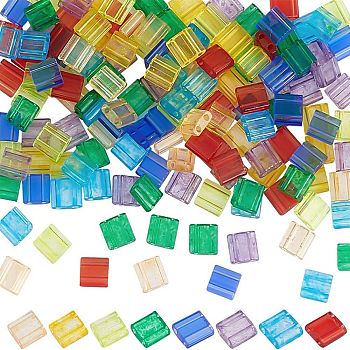 160Pcs 8 Colors 2-Hole Baking Paint Transparent Glass Seed Beads, Rectangle, Mixed Color, 5x4.5~5.5x2~2.5mm, Hole: 0.5~0.8mm, 20Pcs/color