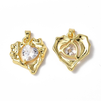 Brass Micro Pave Cubic Zirconia Pendants, Real 18K Gold Plated, Heart Charm, Clear, 20x18.5x5mm, Hole: 4.5x2mm