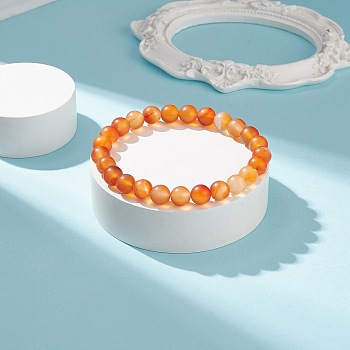 Natural Carnelian Round Beaded Stretch Bracelet, Gemstone Jewelry for Women, Inner Diameter: 2-3/8 inch(6.1cm), Beads: 8mm