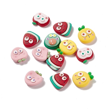 Opaque Resin Cabochons, Peach & Watermelon & Pear & Apple, Fruit Mixd Shapes, Mixed Color, 19~21.5x19~20.5x6~8mm