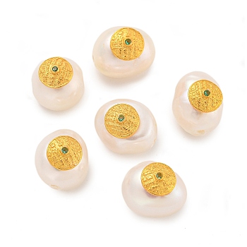 Oval Natural Freshwater Pearl Beads, with Long-Lasting Plated Brass Findings, Real 18K Gold Plated, 9~11x8~9.5x9~10mm, Hole: 1~1.2mm