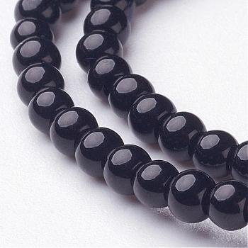 Black Glass Round Beads Strands, Size: about 3mm in diameter, hole: 1mm, about 110pcs/strand, 13 inch