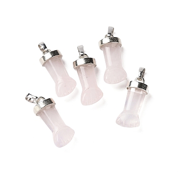 Natural Rose Quartz Pendants, Figa Hand Charms, with Platinum Tone Brass Findings, 19~24x9~10x6mm, Hole: 4X7mm