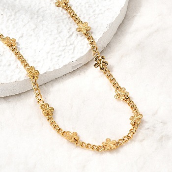 4.5mm 304 Stainless Steel Flower Curb Chain Necklaces for Women, Golden, 15.87 inch(40.3cm)