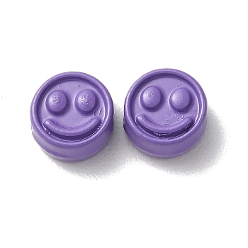 Spray Painted Alloy Beads, Flat Round with Smiling Face, Medium Purple, 7.5x4mm, Hole: 2mm