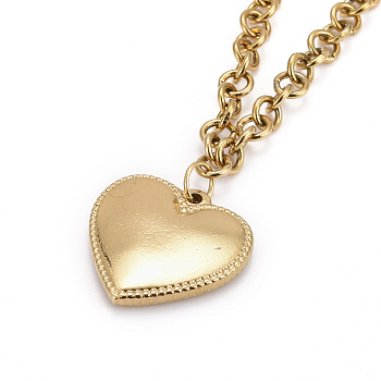 304 Stainless Steel Pendant Necklaces, with Toggle Clasps, Heart, Golden, 17.52 inch(44.5cm)