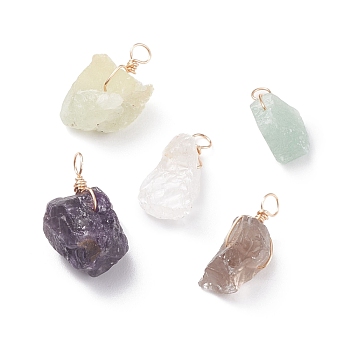 Natural Gemstone Pendants, with Eco-Friendly Copper Wire, Nuggets, Golden, 16~22x12~16.5x6.5~13mm, Hole: 2.6~3.3mm