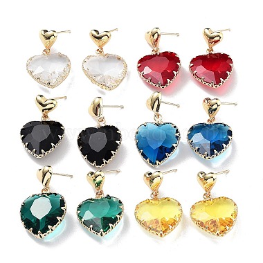 Mixed Color Heart Glass Stud Earrings