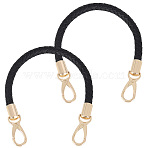 CutHollow 2Pcs Braided Round PU Leather Bag Straps Bag Handles, with Alloy Clasps, Bag Replacement Accessories, Light Gold, Black, 41.5x1cm(FIND-CL0001-02B)