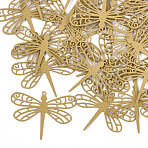 430 Stainless Steel Filigree Pendants, Spray Painted, Etched Metal Embellishments, Dragonfly, Goldenrod, 26.5x35x0.3mm, Hole: 1.2mm(X-STAS-T042-08D)