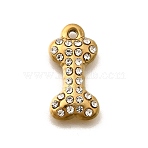304 Stainless Steel Pendants, with Rhinestone, Ion Plating(IP), Bone, Golden, 18.5x9x3mm, Hole: 1.5mm(STAS-C122-18G)
