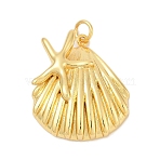 Brass Pendants, Shell Shape Charms, with Jump Ring, Rack Plating, Cadmium Free & Lead Free, Long-Lasting Plated, Real 18K Gold Plated, 25.5x21.5x7mm, Hole: 3mm(KK-U058-57B-G)