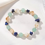 Natural Citrine & Green Aventurine & Lapis Lazuli Beads Stretch Bracelets for Women, Round, with Electroplate Non-magnetic Synthetic Hematite Beads, Inner Diameter: 1.97 inch(5cm)(BJEW-JB13183)