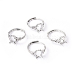 Adjustable Brass Finger Ring Components, 4 Claw Prong Ring Settings, with Clear Cubic Zirconia, Platinum, Size 7, 17mm, Tray: 9.5x8mm(KK-L193-08P)