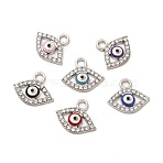 Alloy Rhinestone Enamel Pendants, Horse Eye Charms with Mixed Color Enamel, Platinum, 14x16.5x2.5mm, Hole: 2.5mm(ENAM-M053-04P)