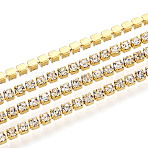 Brass Rhinestone Strass Chains, Rhinestone Cup Chains, with Spool, Silver Color Plated, Crystal, 2mm, about 32.81 Feet(10m)/Roll(CHC-T001-SS4.5-01G)