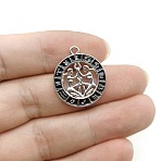 Constellation Themes Alloy Rhinestone Pendants, Flat Round Charms, with Enamel, Silver, Gemini, 24x21mm(PW-WG6B97D-01)