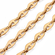 304 Stainless Steel Mariner Link Chains, with Spool, Unwelded, Nickel Free, Real 18K Gold Plated, 13.5x8x1.5mm, 6.5x4.5x2mm, about 32.81 Feet(10m)/roll(CHS-T003-12G-NF)