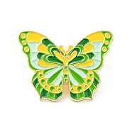 Flower Butterfly Enamel Pin, Gold Plated Alloy Badge for Backpack Clothes, Green Yellow, 22x30x1.5mm(JEWB-J005-07C-G)